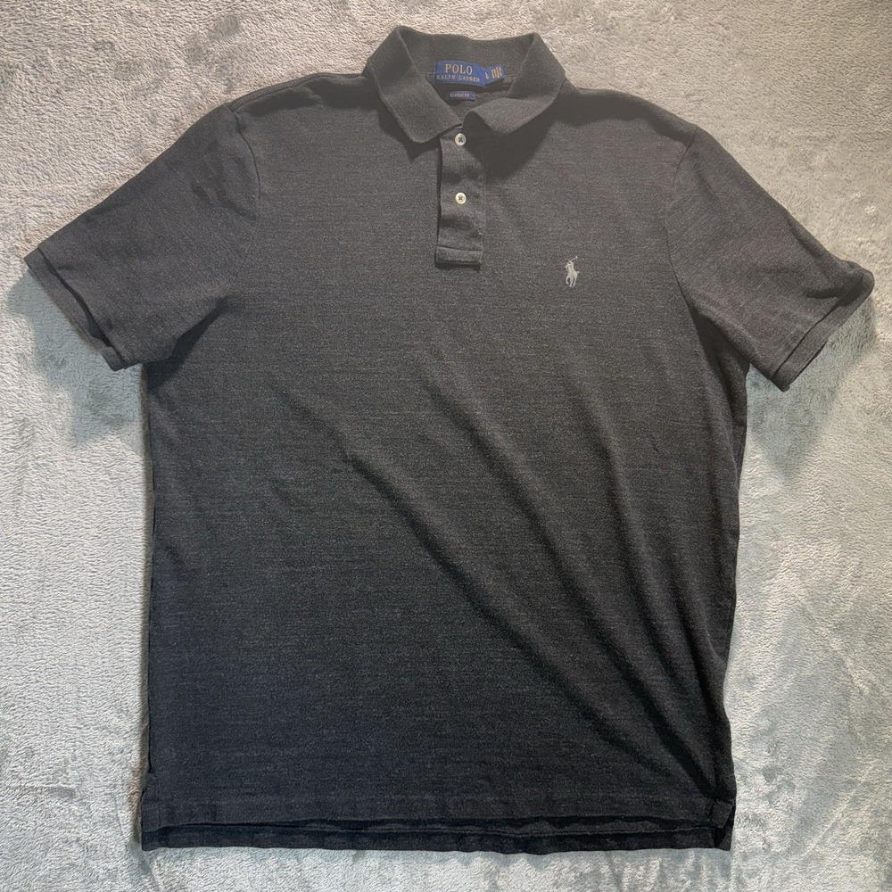 Polo Ralph Lauren Shirt Mens Large Gray Classic Fit Knit Cotton Short Sleeve‎